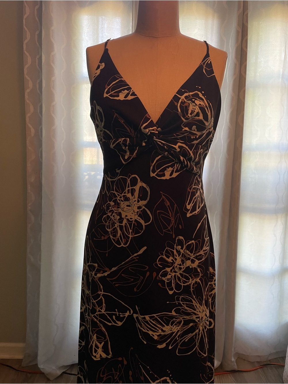 Morgan & Co. Black Midi Dress with White Floral Sketch